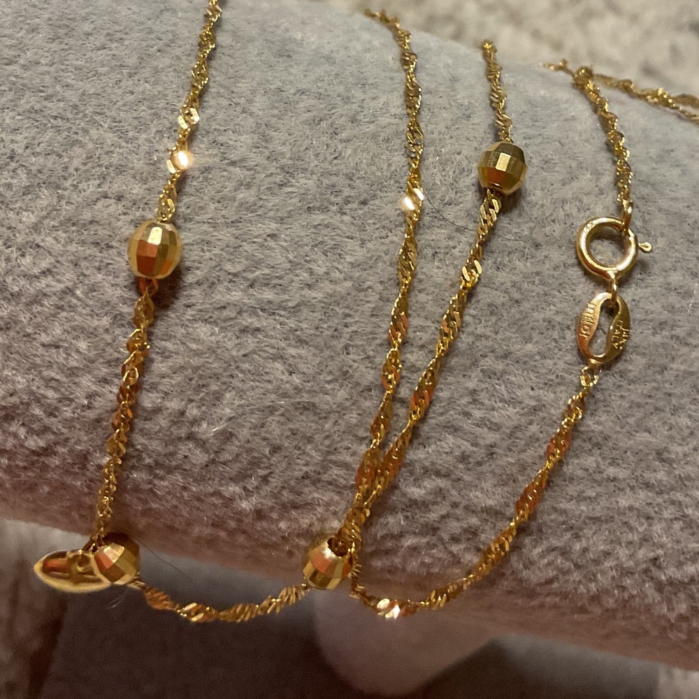 MILOR 14k GOLD Rondel Bead & Heart Charm Necklace - 18” length